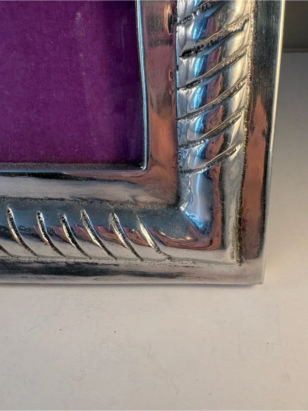 Holland Boone Pewter Picture Frame  7.75” Square Wood Back 4.75”x4.5” Opening